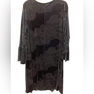 VTG Witchy‎ Core Goth Velveteen Velvet Burn Out Black Purple Midi Dress Plus 2X